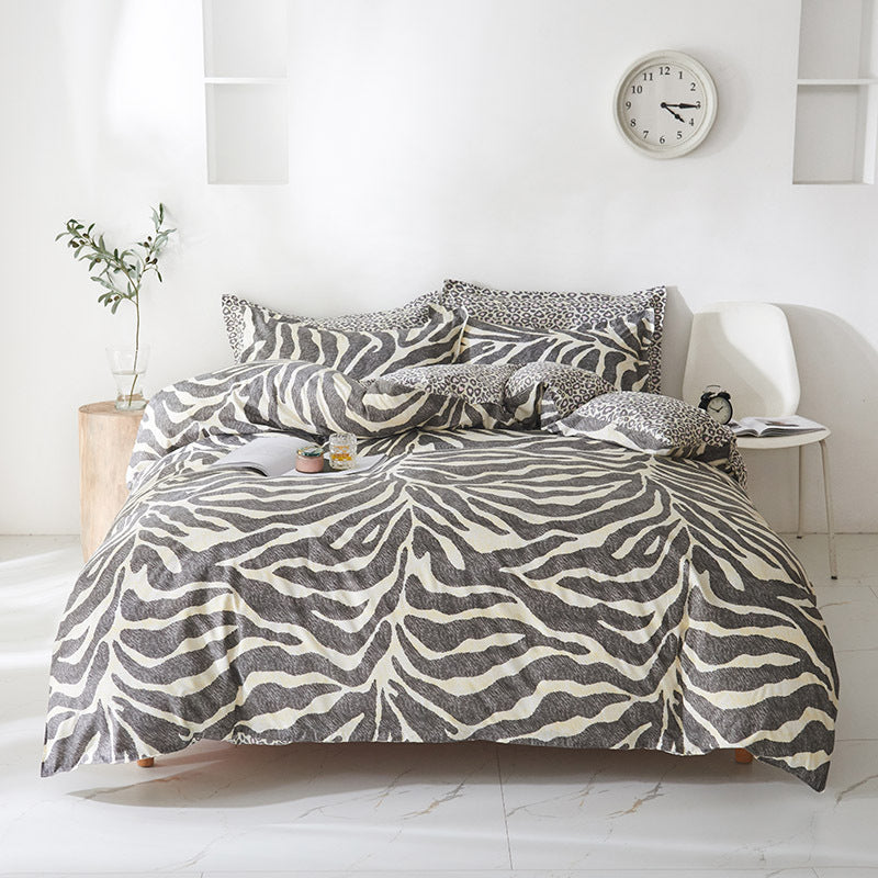 HKM-452947 Leopard Print Bed Sheet Set – Modern Minimalist Design, Includes Sheet, Bed Cover, and Pillowcases in Various Sizes