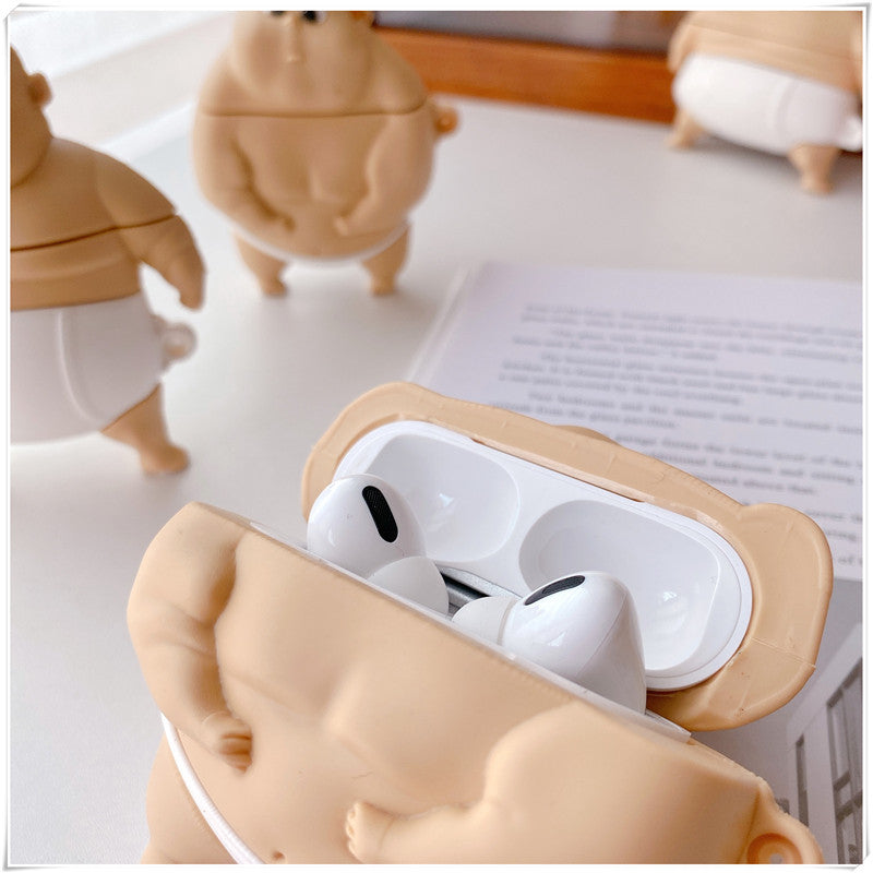 HKM-453139 Cute Fat Man Earphone Case for Apple Devices – PVC Charging Compartment Cover with Hooks