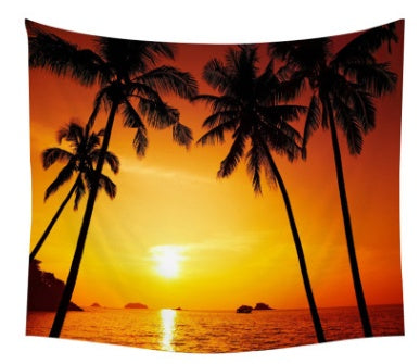 HKM-453651 Beach-themed Tapestry with Coconut Tree, Starfish, and Shell Design – 100% Polyester, Machine Washable, Multiple Sizes Available