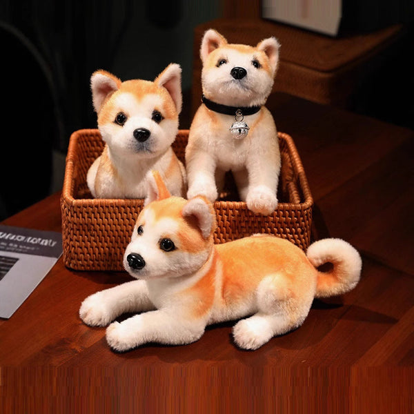 HKM-4538173 Akita Plush Toy in Various Poses: Lying, Sitting, and Standing Options