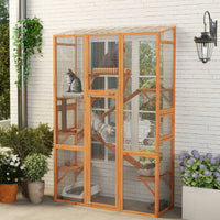 HKM-4538557 Spacious Multi-Level Cat Catio with Safety Net and Jumping Platforms for Outdoor Exploration
