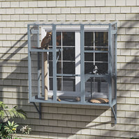 HKM-4538557 Spacious Multi-Level Cat Catio with Safety Net and Jumping Platforms for Outdoor Exploration