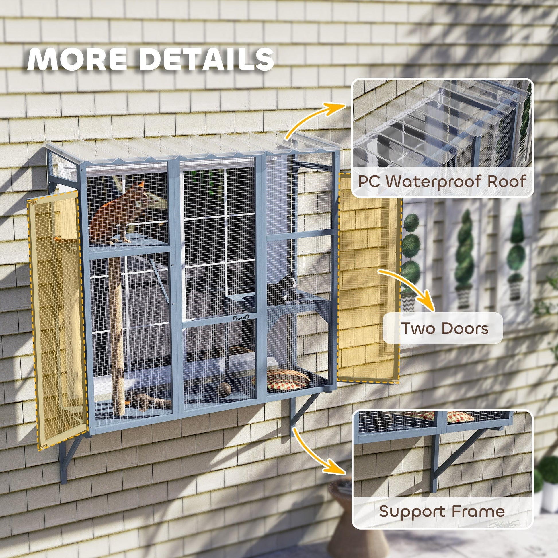HKM-4538557 Spacious Multi-Level Cat Catio with Safety Net and Jumping Platforms for Outdoor Exploration
