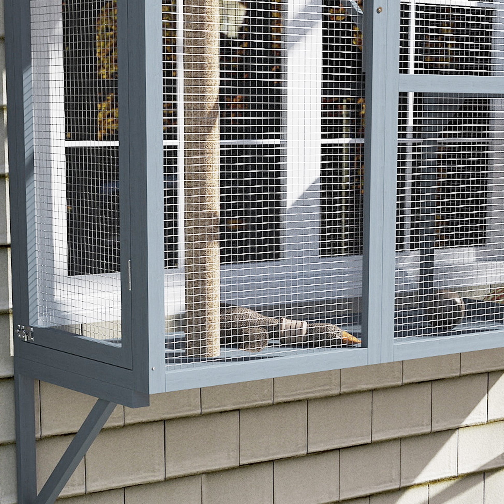 HKM-4538557 Spacious Multi-Level Cat Catio with Safety Net and Jumping Platforms for Outdoor Exploration