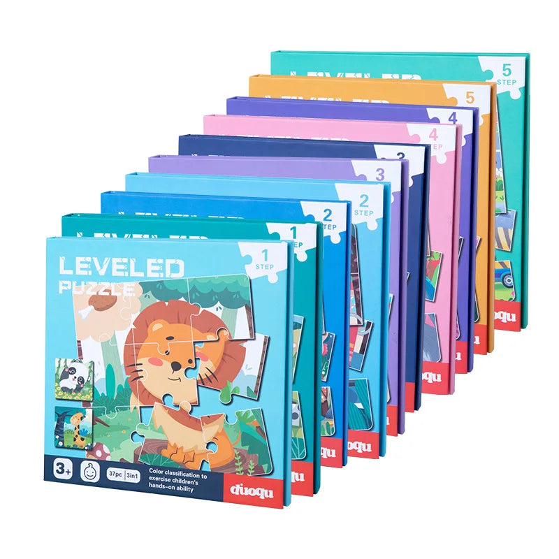 HKM-454099 Custom 3-in-1 Magnetic Wooden Jigsaw Puzzle for Kids, Cartoon Educational Toy for Ages 0-14