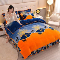 HKM-454099 Double-Sided Extra Thick Milk Fiber Landscape Bedding Set - Four-Piece with Duvet Cover and Pillowcases