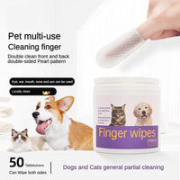 HKM-4543933 3-in-1 Pet Finger Wet Wipes for Dogs and Cats - Dental, Eye, and Ear Care - Pack of 50