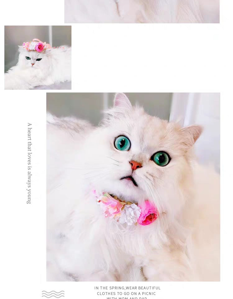HKM-4546237 Flower Collar Pet Necklace with Bell for Cats - Adjustable Sizes XS to L