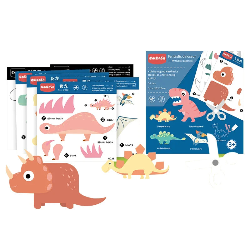HKM-454675 Dinosaur Paper Cut Toy Set for Kids - Educational Coloring Activity for Ages 2-4