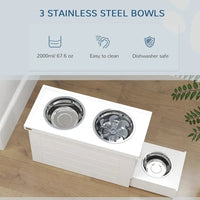 HKM-4548029 Elevated Dog Feeding Station with Slow Feeder Mat, Storage Cabinet, and Three Stainless Steel Bowls for Large Dogs