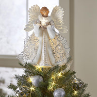 HKM-454867 Golden Angel Doll Tree Topper with LED Glow for Christmas Tree Decoration