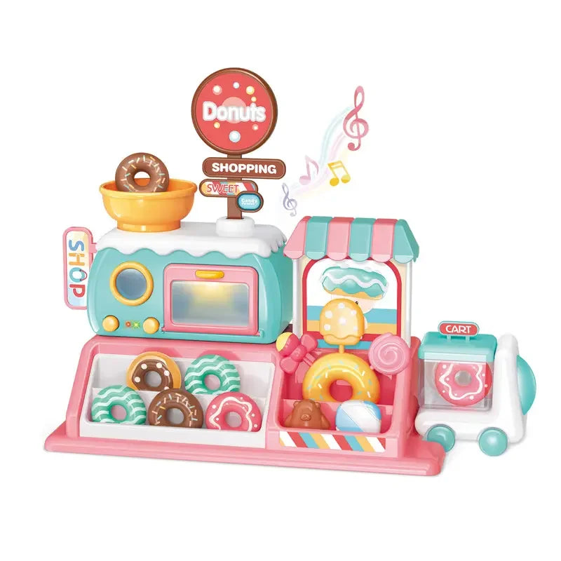 HKM-454931 Electric Candy Donuts Dessert Supermarket Trolley Cart Toy Set for Pretend Play Ages 2-7