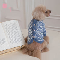 HKM-4550589 Cozy Pearl Sweater Cardigan for Pets - Available in Blue & Pink, Sizes XS to 3XL