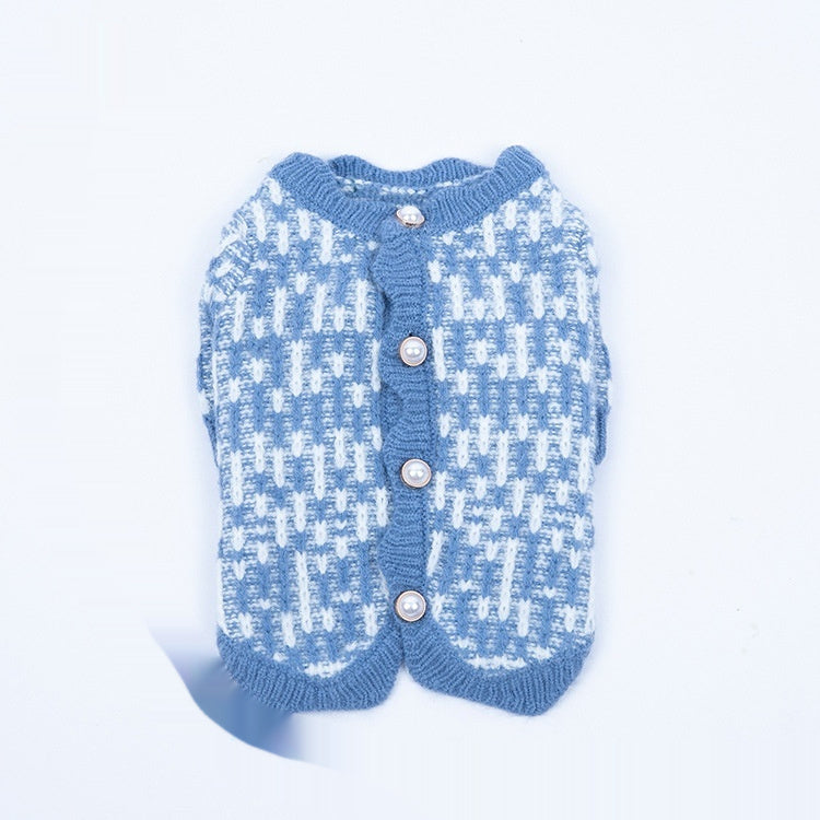 HKM-4550589 Cozy Pearl Sweater Cardigan for Pets - Available in Blue & Pink, Sizes XS to 3XL