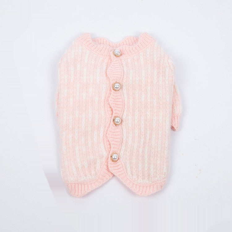 HKM-4550589 Cozy Pearl Sweater Cardigan for Pets - Available in Blue & Pink, Sizes XS to 3XL