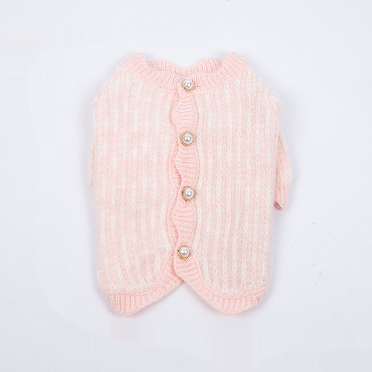 HKM-4550589 Cozy Pearl Sweater Cardigan for Pets - Available in Blue & Pink, Sizes XS to 3XL