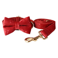 HKM-4551997 Red Heart Velvet Dog Bowknot Collar and Leash Set