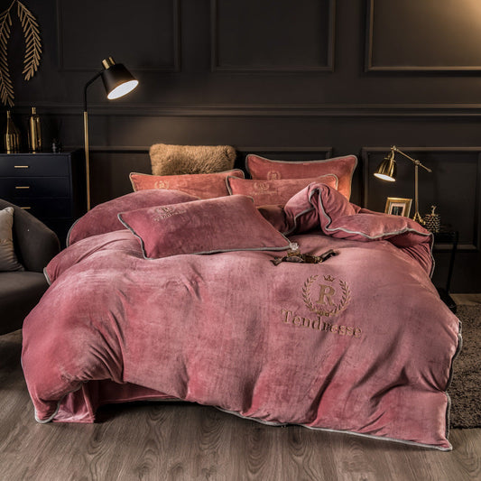 HKM-455251 Fleece Quilt Cover Bed Sheet Set - Modern Solid Colors, Multiple Sizes Available