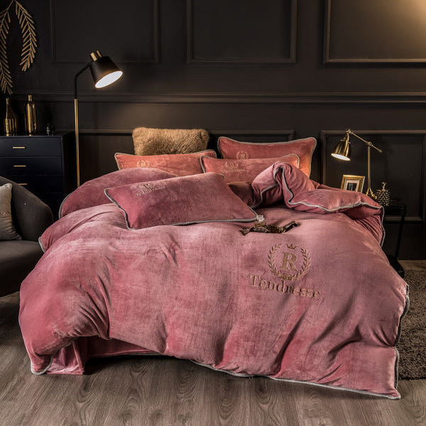 HKM-455251 Fleece Quilt Cover Bed Sheet Set - Modern Solid Colors, Multiple Sizes Available