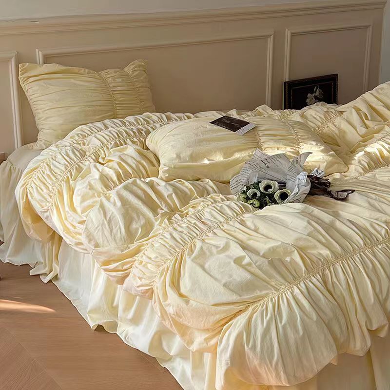 HKM-455251 Handmade Bubble Pleated Cotton Four-Piece Bedding Set in Modern Minimalist Style