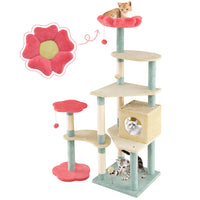 HKM-4553277 61-Inch Multi-Level Cat Tree with Flower-Shaped Perch and Cozy Condo for Cats