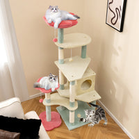 HKM-4553277 61-Inch Multi-Level Cat Tree with Flower-Shaped Perch and Cozy Condo for Cats