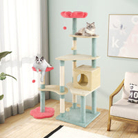 HKM-4553277 61-Inch Multi-Level Cat Tree with Flower-Shaped Perch and Cozy Condo for Cats