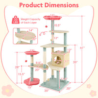 HKM-4553277 61-Inch Multi-Level Cat Tree with Flower-Shaped Perch and Cozy Condo for Cats