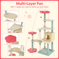 HKM-4553277 61-Inch Multi-Level Cat Tree with Flower-Shaped Perch and Cozy Condo for Cats