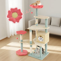 HKM-4553277 61-Inch Multi-Level Cat Tree with Flower-Shaped Perch and Cozy Condo for Cats