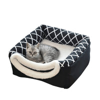HKM-4554045 Cozy Closed Cat Room - Space Box Pet Nest in Gray/Black with Velvet Fabric and High Density Sponge