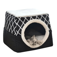 HKM-4554045 Cozy Closed Cat Room - Space Box Pet Nest in Gray/Black with Velvet Fabric and High Density Sponge