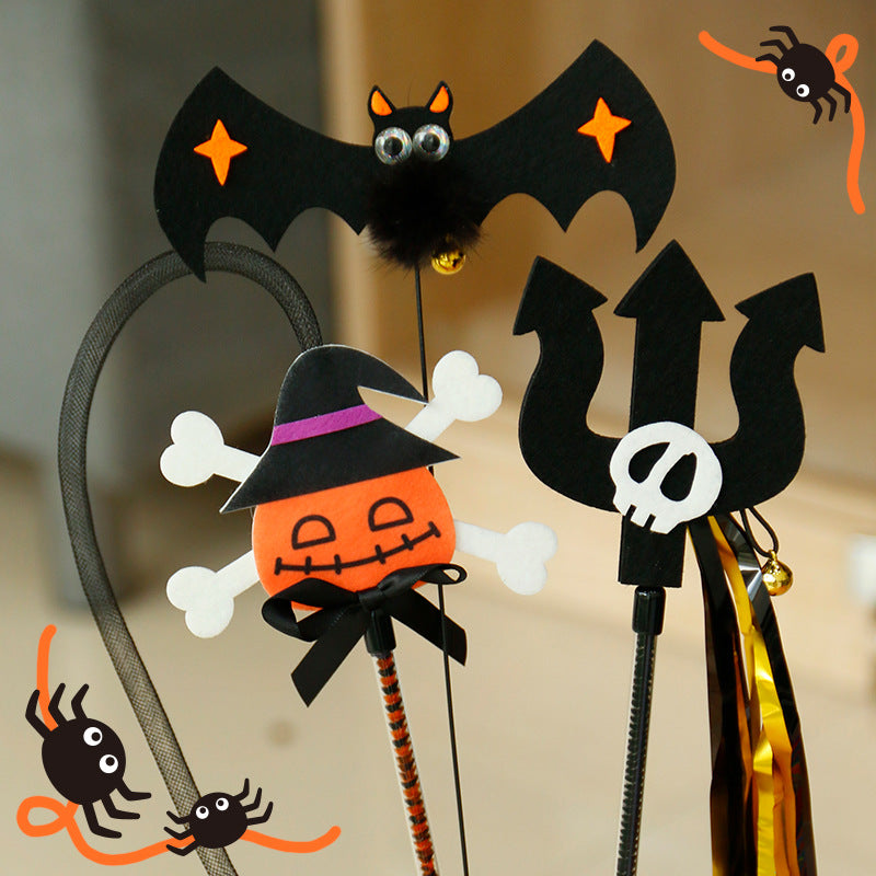 HKM-4554813 Lengthened Cat Teaser with Halloween Bell Tassel in Fun Designs