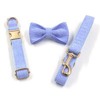 HKM-4557757 Violet Velvet Corduroy Bow Collar and Leash Set for Pets