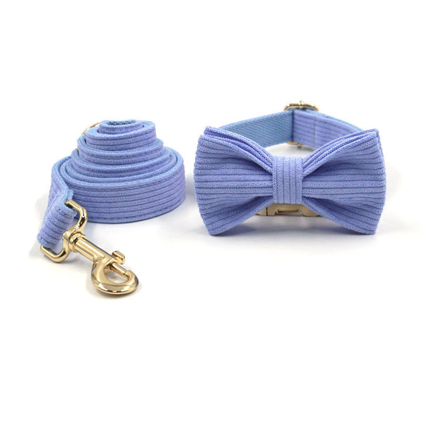 HKM-4557757 Violet Velvet Corduroy Bow Collar and Leash Set for Pets