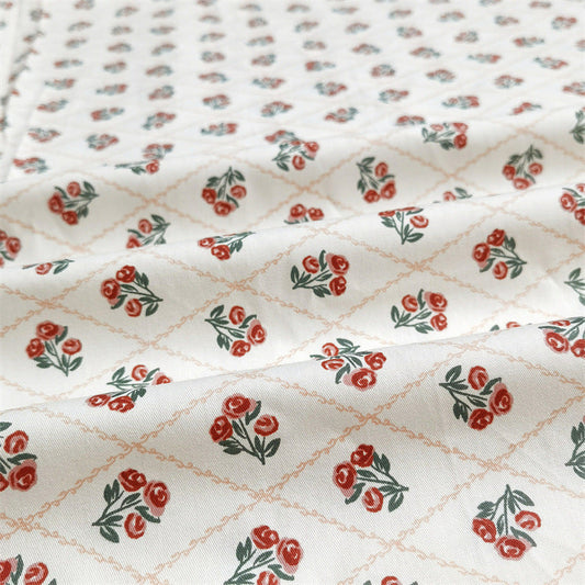 HKM-456083 Diagonal Lattice Small Rose Jujube Red Cotton Twill Fabric, 2.35m Wide, 10m Length, Regular Thickness