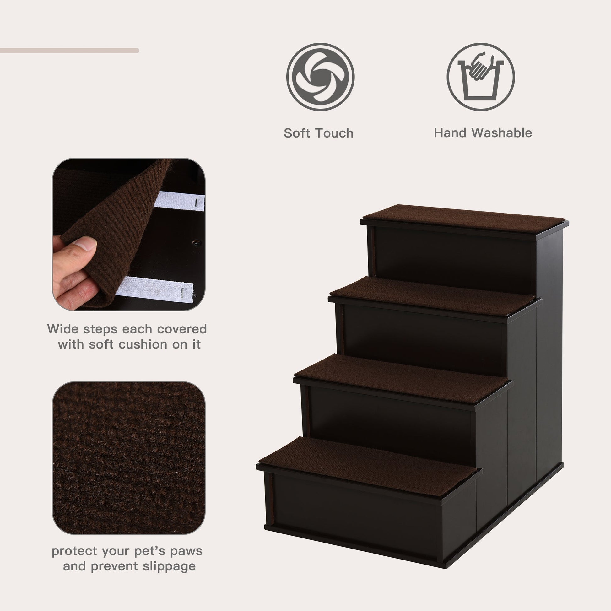 HKM-4561213 Pet Stairs for Small Dogs - 4-Step Cushioned Steps for Easy Access to Beds and Couches