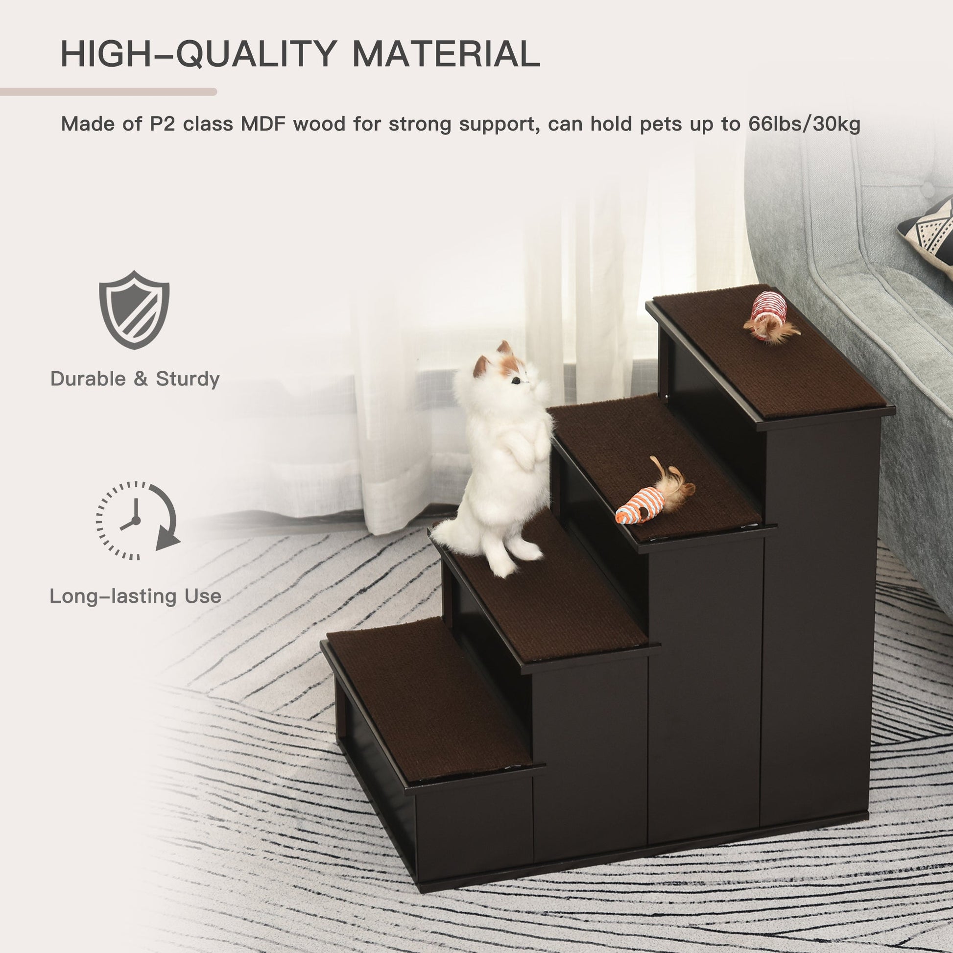 HKM-4561213 Pet Stairs for Small Dogs - 4-Step Cushioned Steps for Easy Access to Beds and Couches