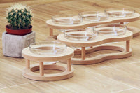 HKM-4561725 Wooden Cat Bowls with Glass Bowls in Various Sizes: Single, Double, and Triple Options