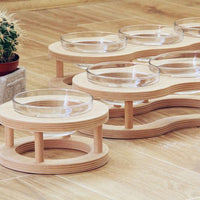 HKM-4561725 Wooden Cat Bowls with Glass Bowls in Various Sizes: Single, Double, and Triple Options