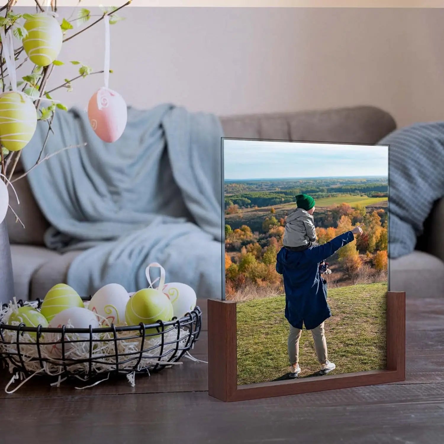 HKM-456275 Rustic Wooden Photo Frame with Walnut Base and High Definition Acrylic Cover
