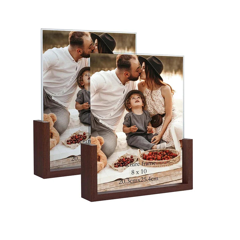HKM-456275 Rustic Wooden Photo Frame with Walnut Base and High Definition Acrylic Cover
