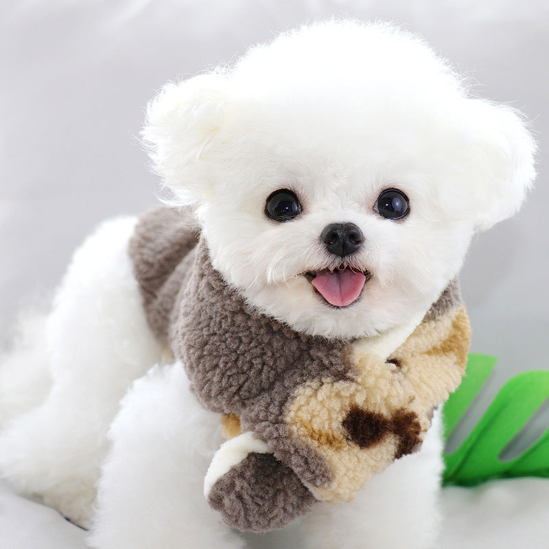 HKM-4563901 Cotton Small Dog Scarf - Simple Chinese Style Clothing in Gray-Brown and Creamy White