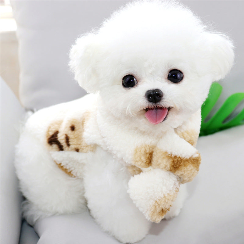 HKM-4563901 Cotton Small Dog Scarf - Simple Chinese Style Clothing in Gray-Brown and Creamy White