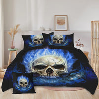 HKM-456403 3D Skeleton Printed 4-Piece Comforter Set with Shams and Cushion Cover, Black, Queen Size