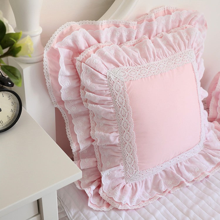 HKM-456467 Luxury Khaki Embroidery Cushion Cover with Ruffle Lace - Various Colors Available, Size 45x45cm to 65x65cm