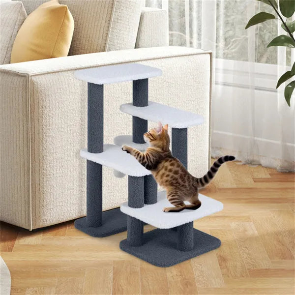 HKM-4565181 2-in-1 Cat Stairs and Tree with Sisal Scratching Post for Easy Access for Cats and Small Dogs