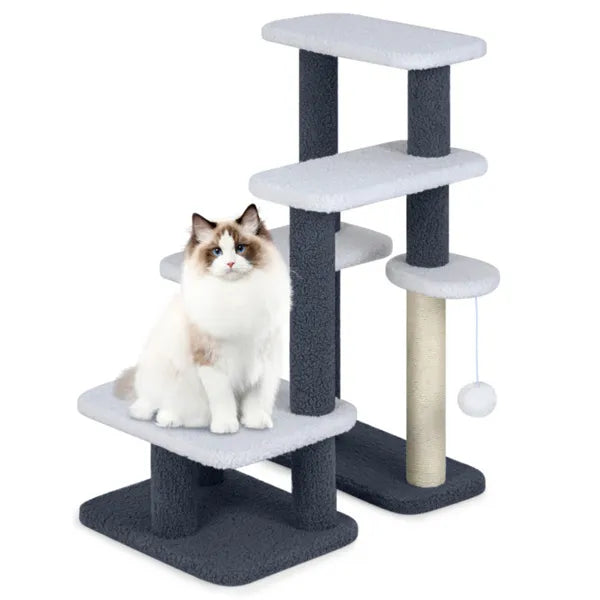 HKM-4565181 2-in-1 Cat Stairs and Tree with Sisal Scratching Post for Easy Access for Cats and Small Dogs