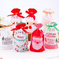 HKM-456531 Christmas Old Man Drawstring Bag - Festive Packaging for Holiday Gifts, 23.5cm Height x 14.8cm Width x 6cm Bottom Width, Set of 10