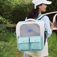 HKM-456595 Portable Breathable Pet Backpack - Milky White, Gray, Green, Blue, Pink - Medium Soft Oxford Material